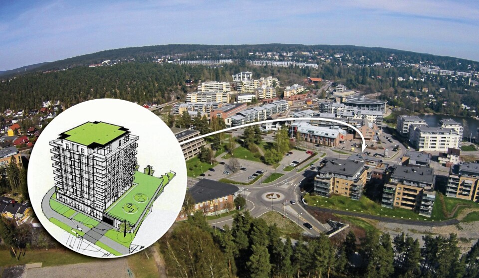 HER KOMMER DEN HVIS DEN BLIR BYGGET: En blokk på ni etasjer er planlagt midt i Kolbotn sentrum. HER KOMMER DEN HVIS DEN BLIR BYGGET: En blokk på ni etasjer er planlagt midt i Kolbotn sentrum.
