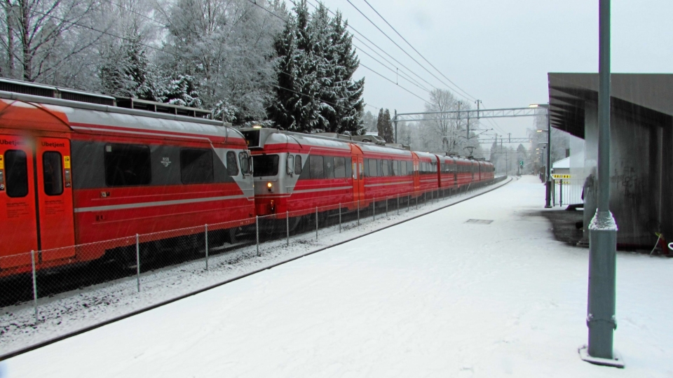 MANGE UTFORDRINGER: Denne vinteren har det vært mange utfordringer p å Østfoldbanen for tog og passasjerer.