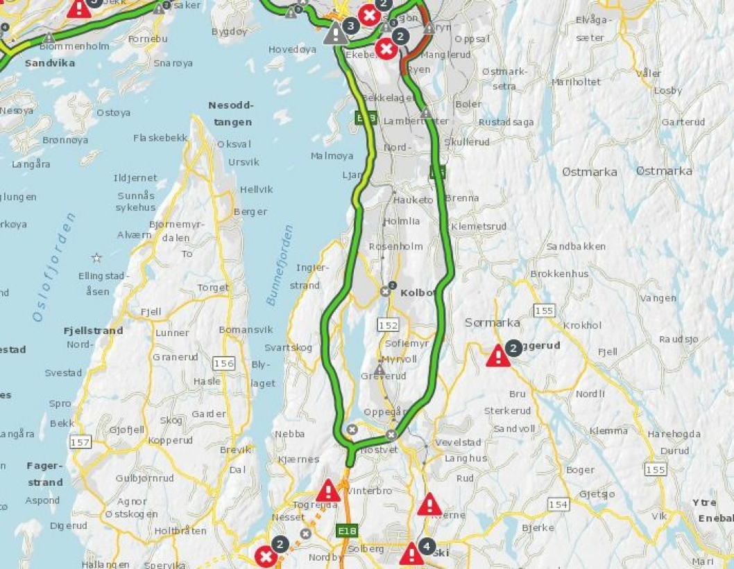 Skjermdump fra Vegvesenets trafikk-kart.