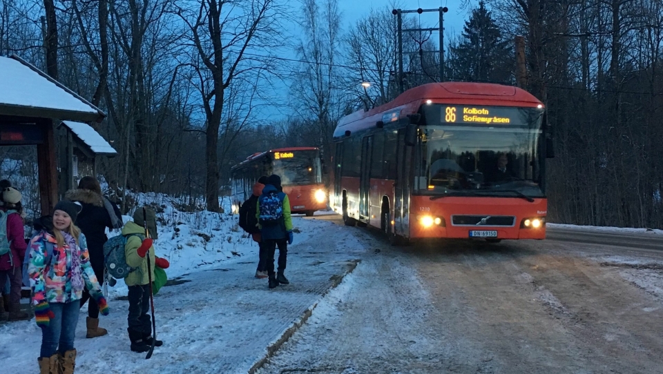 BYBUSS: Skolebarna på Svartskog har bybuss, den har ikke like strenge krav til sikkerhet.