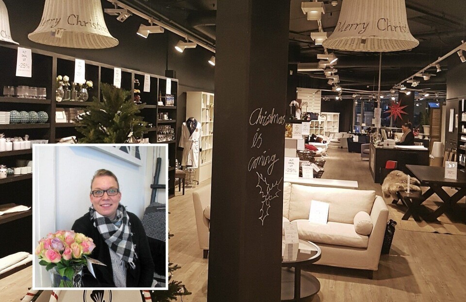 SLUTT: Interiørbutikken Ocean Home på Kolbotn Torg legger ned.. Daglig leder Anne Ellingsen Myrstad (innfelt) stenger nå dørene.