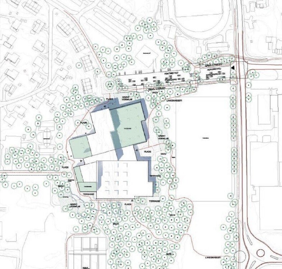PLANOMRÅDET: For å skåne mest mulig av skogen i syd er bygget lagt nesten helt inntil eksisterende bebyggelse i Jonas Lies vei. PLANOMRÅDET: For å skåne mest mulig av skogen i syd er bygget lagt nesten helt inntil eksisterende bebyggelse i Jonas Lies vei.