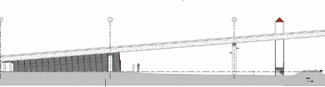 DETTE ER PLANEN: Det nye sykkelhotellet skal plasseres i det hjørnet av broen som er nærmest Rosenholmveien.