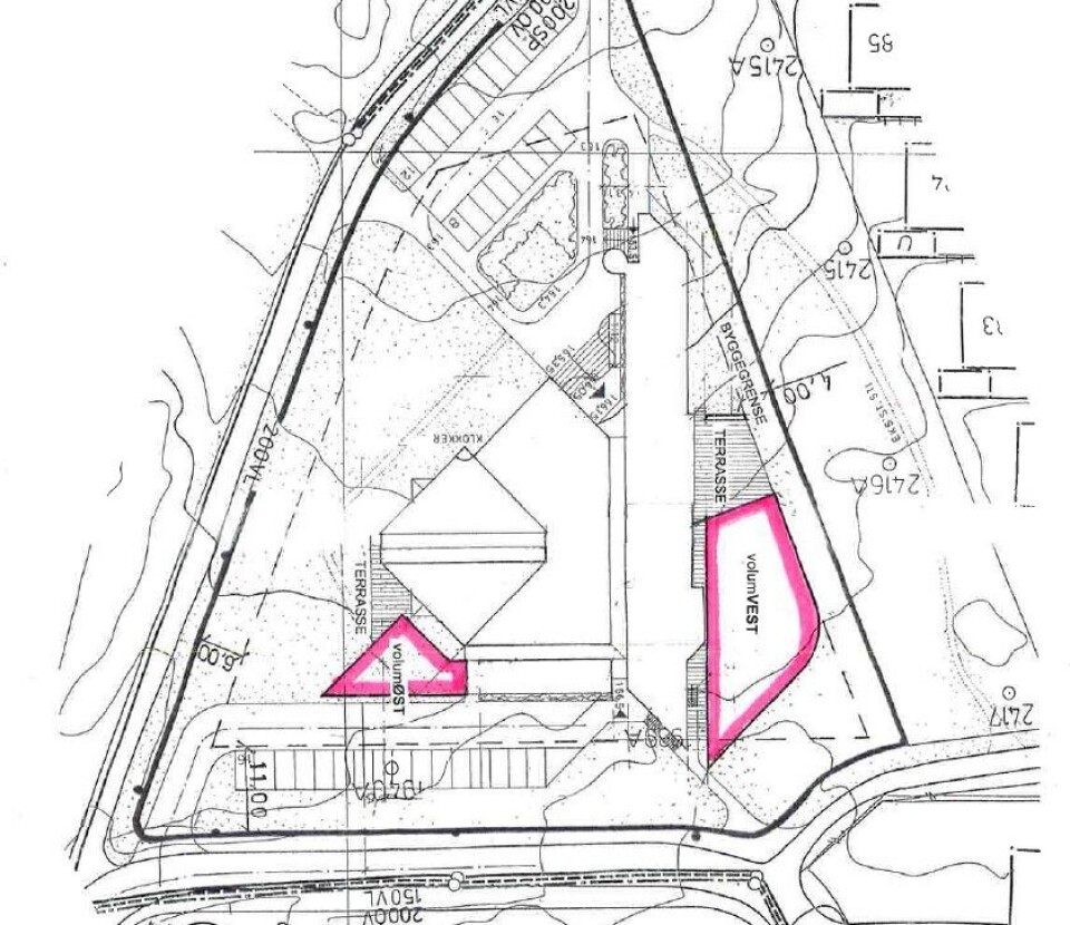 SITUASJONSPLAN: Her kan du se den planlagte utvidelsen av kirken med Volum Vest og Volum Øst. SITUASJONSPLAN: Her kan du se den planlagte utvidelsen av kirken med Volum Vest og Volum Øst.