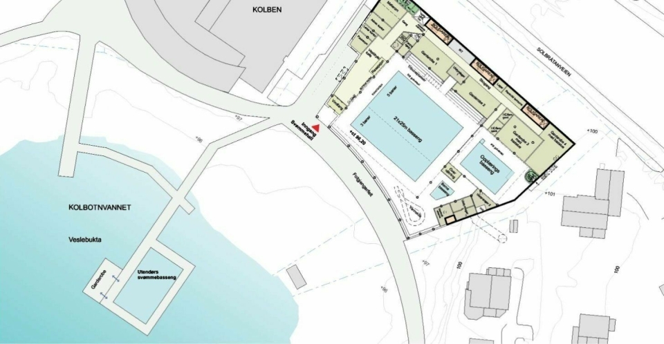 SLIK KAN DET BLI PÅ KOLBOTN: I forprosjektet for svømmehallen på Kolbotn har kommunen tegnet inn et hovedbasseng ved Kolben samt et flyttende basseng på Kolbotnvannet.
