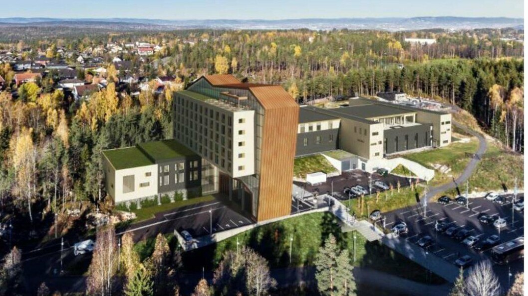 NI ETASJER: Illustrasjon viser det planlagte hotellet, sett fra sydøst. Hotellet blir på ni etasjer hvor fem etasjer er avsatt til hotellrom. De tre nederste etasjene skal inneholde atkomst, resepsjon, konferanse- og selskapslokale, møterom og behandlingslokaler. I den øverste etasjen er det planlagt restaurant med takterrasse. NI ETASJER: Illustrasjon viser det planlagte hotellet, sett fra sydøst. Hotellet blir på ni etasjer hvor fem etasjer er avsatt til hotellrom. De tre nederste etasjene skal inneholde atkomst, resepsjon, konferanse- og selskapslokale, møterom og behandlingslokaler. I den øverste etasjen er det planlagt restaurant med takterrasse.