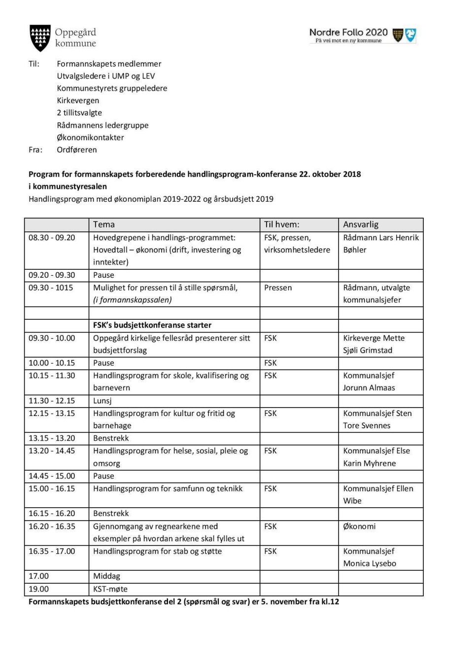 INVITERTE PRESSEN TIL EGEN SEANSE: Rådmannens presentasjon av budsjettet var ikke oppført på møtekalenderen til formannskapet den 22. oktober 2018. Innkallingen til det aktuelle møtet viser at ordføreren inviterte pressen til 'egen seanse' (pressekonferanse) i forkant av møtet for å holde resten av det uannonserte formannskapsmøtet uten presse til stede. INVITERTE PRESSEN TIL EGEN SEANSE: Rådmannens presentasjon av budsjettet var ikke oppført på møtekalenderen til formannskapet den 22. oktober 2018. Innkallingen til det aktuelle møtet viser at ordføreren inviterte pressen til 'egen seanse' (pressekonferanse) i forkant av møtet for å holde resten av det uannonserte formannskapsmøtet uten presse til stede.