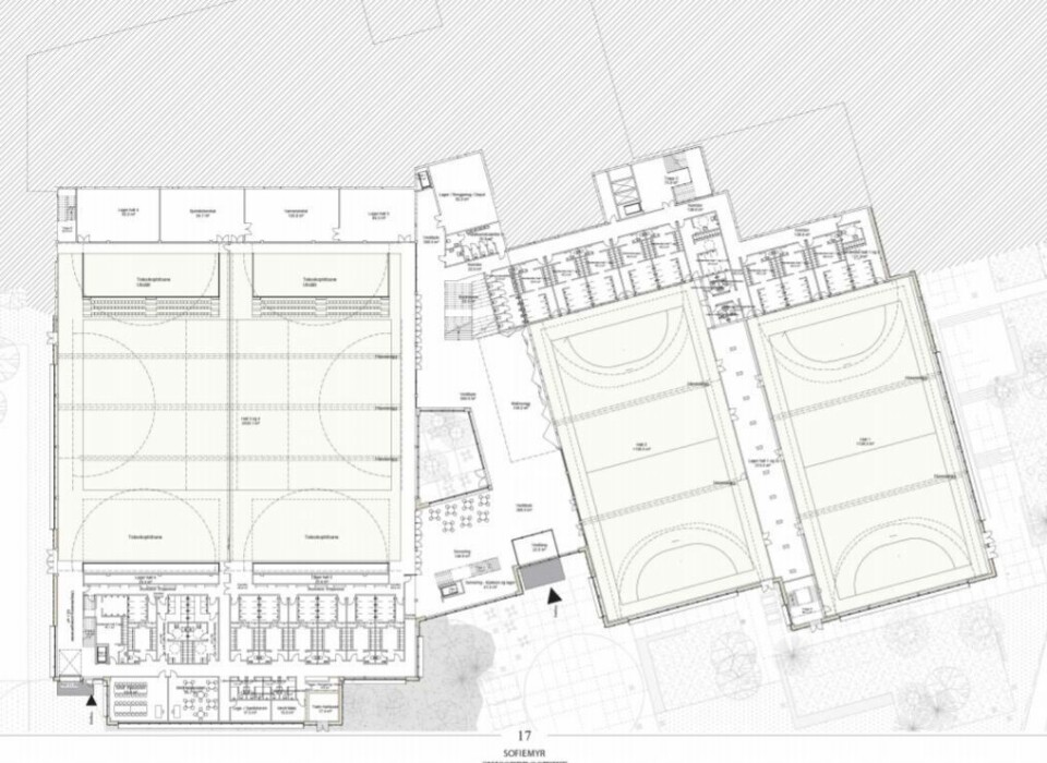 HALLENE: Slik er den foreløpige skissen over de nye hallflatene på Sofiemyr. Dobbelhallen til venstre ser nå ut til å få takhøyde på ni meter. HALLENE: Slik er den foreløpige skissen over de nye hallflatene på Sofiemyr. Dobbelhallen til venstre ser nå ut til å få takhøyde på ni meter.