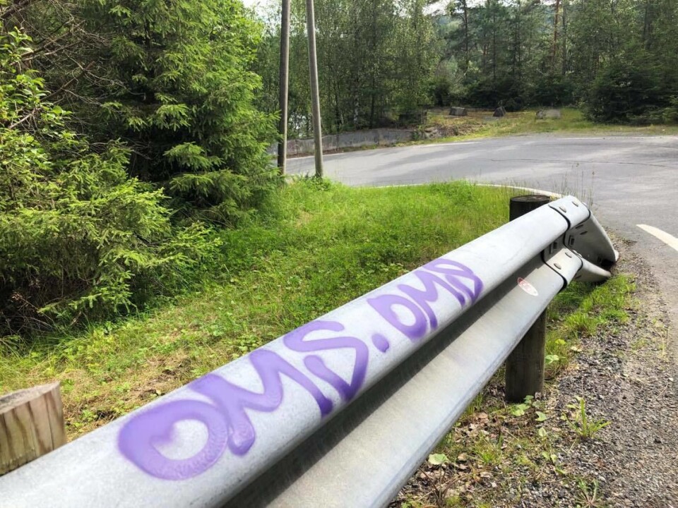 TOK VEKK KUN DEN ENE: Gruppen 'Bevar Svartskog' synes det er litt merkelig at SVVs entreprenør som tok bort taggen 'Bevar Svartskog' ikke tok bort all taggingen som var på den motsatte siden av veien på samme sted. TOK VEKK KUN DEN ENE: Gruppen 'Bevar Svartskog' synes det er litt merkelig at SVVs entreprenør som tok bort taggen 'Bevar Svartskog' ikke tok bort all taggingen som var på den motsatte siden av veien på samme sted.