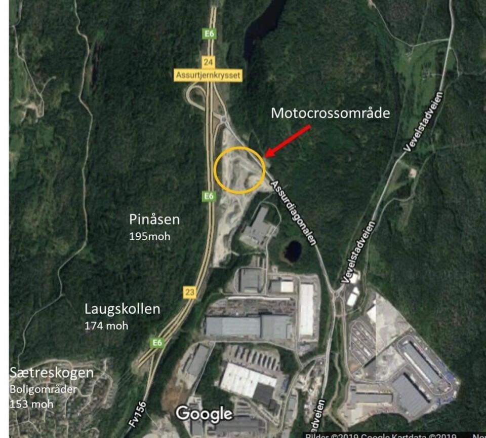 DET VEDTATTE PLANOMRÅDET: Motorcrossbanen i Assurdalen skal bygges i en lomme mellom E6 og Assurdiagonalen i Ski. I DET VEDTATTE PLANOMRÅDET: Motorcrossbanen i Assurdalen skal bygges i en lomme mellom E6 og Assurdiagonalen i Ski. I