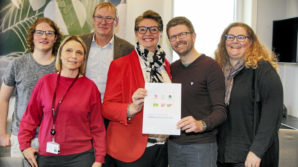 FLERTALLET I NORDRE FOLLO: Tor Anders Østby (Sp), Simen Bondevik (KrF), Camilla Hille (V), Hanne Opdan (Ap), Hans Martin Enger (MDG) og Elin Skifjell (SV). FLERTALLET I NORDRE FOLLO: Tor Anders Østby (Sp), Simen Bondevik (KrF), Camilla Hille (V), Hanne Opdan (Ap), Hans Martin Enger (MDG) og Elin Skifjell (SV).