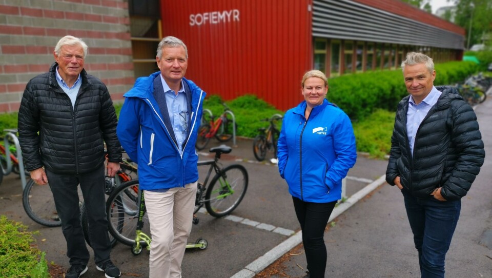 VIL BYGGE: Opposisjonen mener bygging av ny Sofiemyr skole ikke kan utsettes lenger. Fra venstre: Gunnar Vegsgaard (Pp), Knut Oppegaard (H), Cecilie Dahl-Jørgensen Pind (H) og Jarle Ørnebo (Frp). VIL BYGGE: Opposisjonen mener bygging av ny Sofiemyr skole ikke kan utsettes lenger. Fra venstre: Gunnar Vegsgaard (Pp), Knut Oppegaard (H), Cecilie Dahl-Jørgensen Pind (H) og Jarle Ørnebo (Frp).