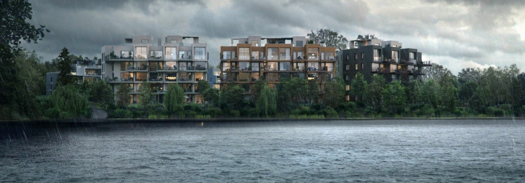 BYGGER NYE BOLIGER: Prosjektet til Solon Eiendom AS, "Veslebukta – nye boliger ved vannkanten på Kolbotn", vil bestå av 56 selveierleiligheter fordelt på tre leilighetsbygg på fem boligplan. Det blir også bygget 14 townhouse ved Theodor Hansens vei.