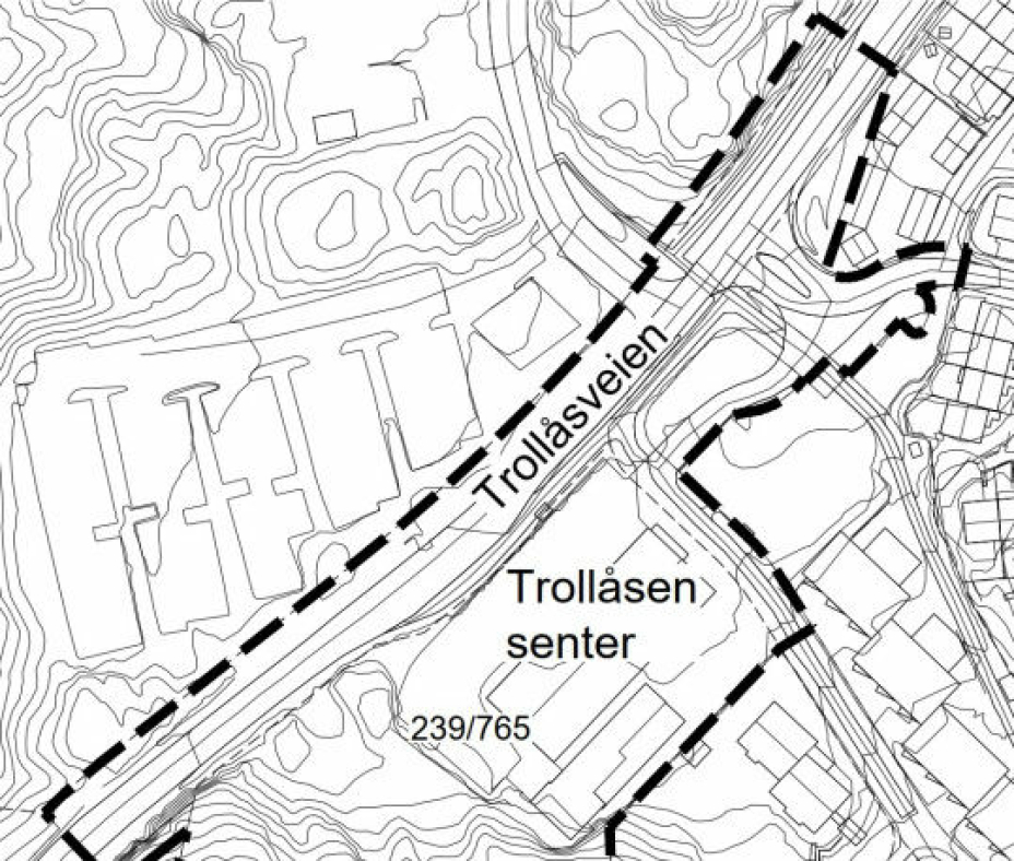KARTUTSNITT: Kartet viser det aktuelle planområdet på Trollåsen.