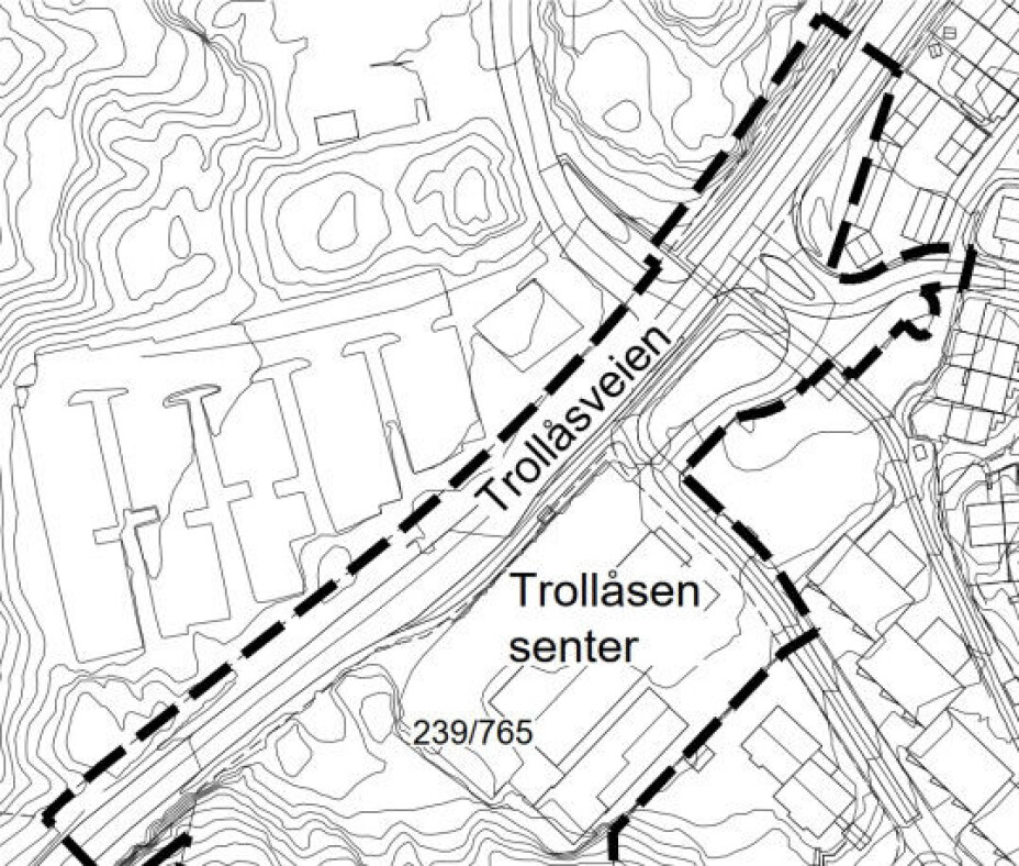 KARTUTSNITT: Kartet viser det aktuelle planområdet på Trollåsen. KARTUTSNITT: Kartet viser det aktuelle planområdet på Trollåsen.