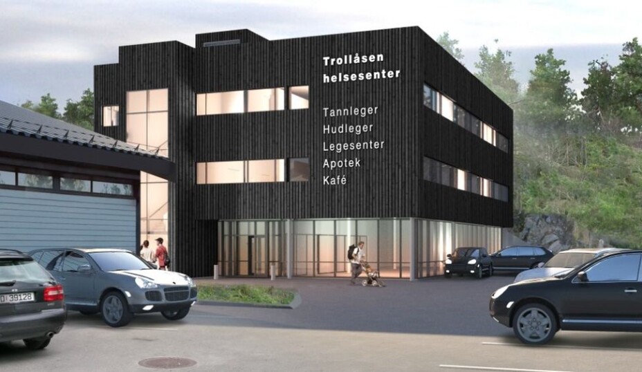 FRA TRE TIL FIRE ETASJER: Illustrasjonen fra det forrige planforslaget viser hvordan det nye helsehuset kan se ut, men det tekniske rommet, som tidligere lå på taket over de tre etasjene, er nå integrert i den fjerde etasjen, og kafeen er ikke en del av planforslaget lenger. Illustrasjon: ARCHUS arkitekter FRA TRE TIL FIRE ETASJER: Illustrasjonen fra det forrige planforslaget viser hvordan det nye helsehuset kan se ut, men det tekniske rommet, som tidligere lå på taket over de tre etasjene, er nå integrert i den fjerde etasjen, og kafeen er ikke en del av planforslaget lenger. Illustrasjon: ARCHUS arkitekter