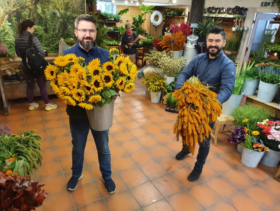 BUGNER AV BLOMSTER: Fetterne Cihad Ugur (34) og Feridun Ugur (37) har drevet en frukt- og grøntbutikk i 17 år. Nå har de åpnet en blomsterbutikk like i nærheten. Alle foto: Yana Stubberudlien BUGNER AV BLOMSTER: Fetterne Cihad Ugur (34) og Feridun Ugur (37) har drevet en frukt- og grøntbutikk i 17 år. Nå har de åpnet en blomsterbutikk like i nærheten. Alle foto: Yana Stubberudlien