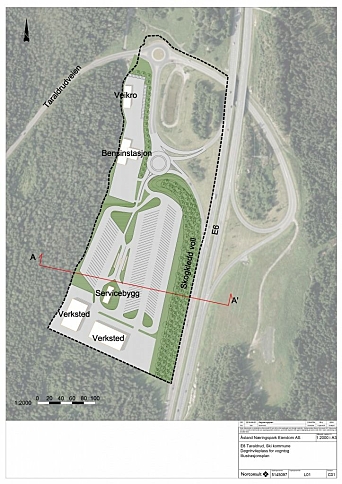 DETTE VAR PLANEN: Illustrasjonen viser planen for døgnhvileplassen på Taraldrud, slik den var planlagt utformet i 2017. Kilde: Norconsult