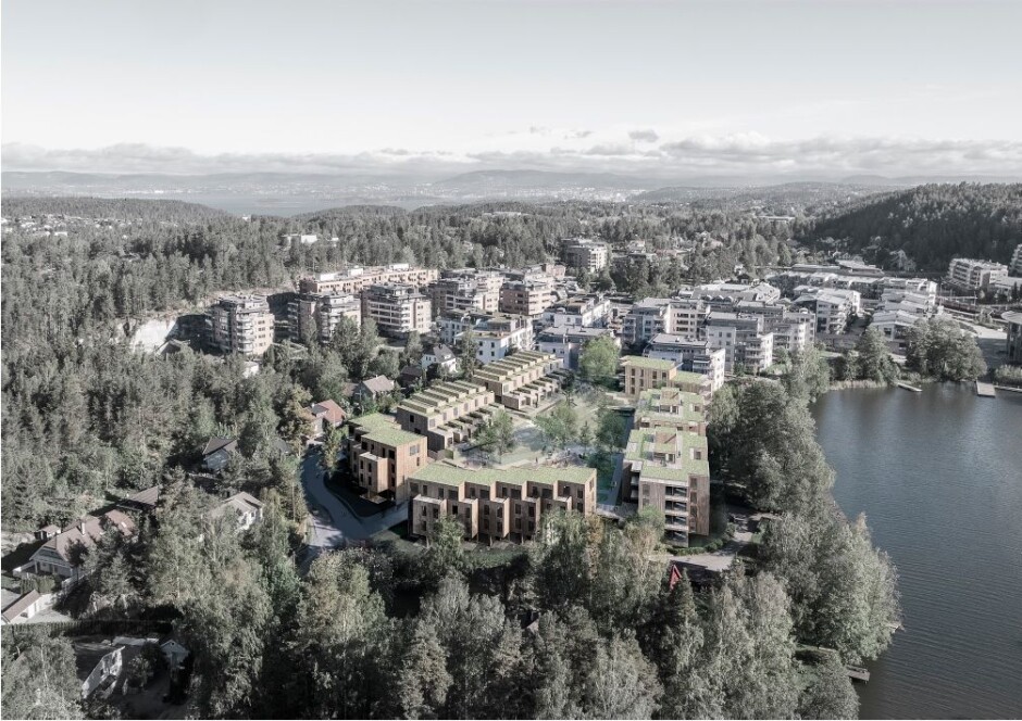 PLANEN FOR HELE B3: I 2018 ble det vedtatt at feltet B3 vest for Veslebukta skulle utvikles med 86 nye boenheter, og at det kan realiseres i to byggetrinn. Illustrasjonen viser hvordan B3 skulle se ut etter at begge byggetrinnene er realisert. Bildet er hentet fra planbeskrivelsen til forslagsstilleren KTV Prosjekt AS (Bonum), ved plankonsulent Civitas AS, arkitekt R21 Arkitekter AS og landskapsarkitekt Bar Bakke Landskapsarkitekter AS. PLANEN FOR HELE B3: I 2018 ble det vedtatt at feltet B3 vest for Veslebukta skulle utvikles med 86 nye boenheter, og at det kan realiseres i to byggetrinn. Illustrasjonen viser hvordan B3 skulle se ut etter at begge byggetrinnene er realisert. Bildet er hentet fra planbeskrivelsen til forslagsstilleren KTV Prosjekt AS (Bonum), ved plankonsulent Civitas AS, arkitekt R21 Arkitekter AS og landskapsarkitekt Bar Bakke Landskapsarkitekter AS.