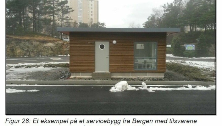 SLIK KAN DET SE UT: Et eksempel på et servicebygg i Bergen med tilsvarende funksjon som planlegges på Sofiemyr. Kilde: Planforslaget fra Ruter AS