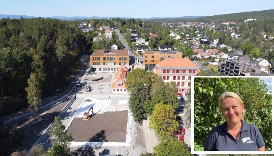 NY KOLBOTN SKOLE: Prosjektet med ny Kolbotn skole er i rute. Dette tilsier at skolen og idretten kan ta de nye byggene i bruk mandag 15. november. Bildet viser hvordan prosjektet så ut ut for tre uker siden. Innfelt foto viser gruppelederen for Nordre Follo Høyre, Cecilie Dahl-Jørgensen Pind. NY KOLBOTN SKOLE: Prosjektet med ny Kolbotn skole er i rute. Dette tilsier at skolen og idretten kan ta de nye byggene i bruk mandag 15. november. Bildet viser hvordan prosjektet så ut ut for tre uker siden. Innfelt foto viser gruppelederen for Nordre Follo Høyre, Cecilie Dahl-Jørgensen Pind.