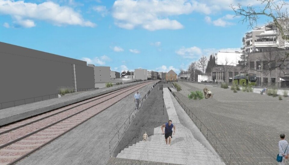 STASJONSOMRÅDET: Slik skulle stasjonsområdet se ut, sett fra Sentrumsbygget i Kolbotnveien, ifølge planen fra 2017. STASJONSOMRÅDET: Slik skulle stasjonsområdet se ut, sett fra Sentrumsbygget i Kolbotnveien, ifølge planen fra 2017.