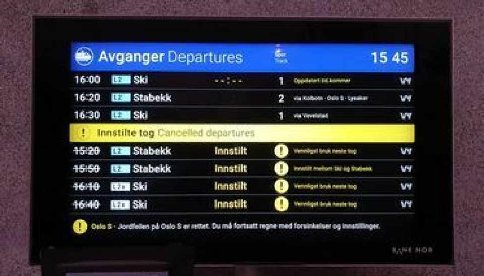 FULLSTENDIG KAOS: Tirsdag 23. november fikk Oppegård Avis flere meldinger fra de lokale togpendlerne som er oppgitt over forsinkelsene og innstillingene på de lokale togene.