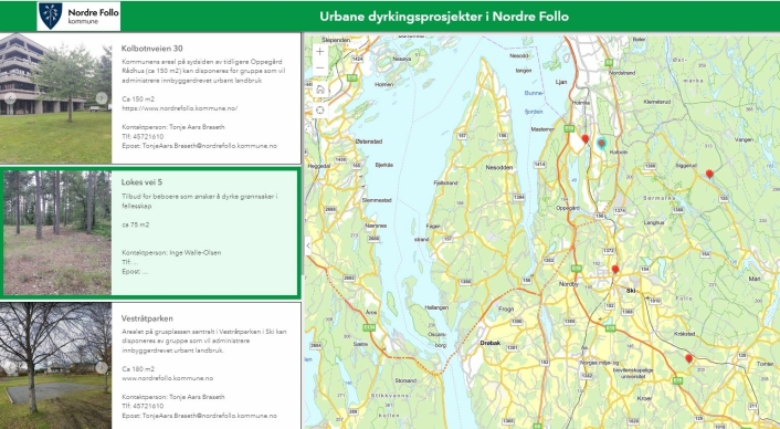 PARSELLHAGER: Skjermdump fra kartløsningen, som viser ledig areal for urbant landbruk i kommunen.