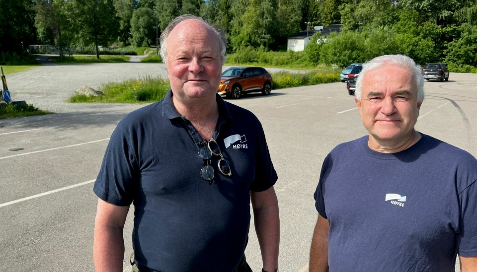 HØYRE-DUO: Eirik Holmlund og Helge Bunæs fra Nordre Follo Høyre er bekymret for få parkeringsplasser ved Sofiemyr skole.