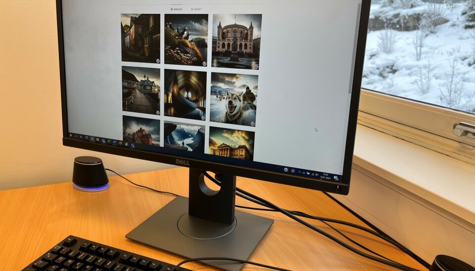 TEKST OG BILDER: Bildene på skjermen er 'funnet på' av KI etter instruksjoner fra Burchi. TEKST OG BILDER: Bildene på skjermen er 'funnet på' av KI etter instruksjoner fra Burchi.