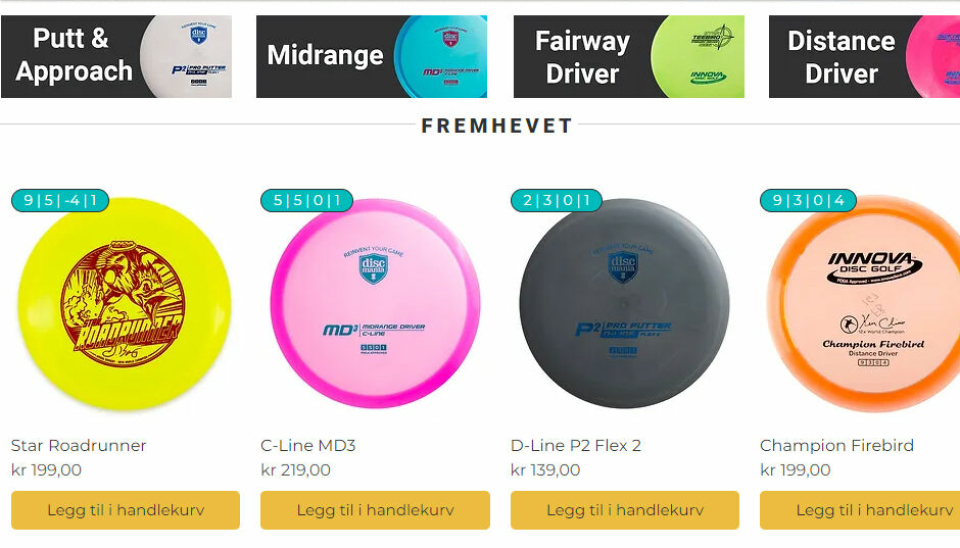 BREDT UTVALG: Nettbutikken skippydg.no spesialiserer seg på frisbee-golf-relatert utstyr.